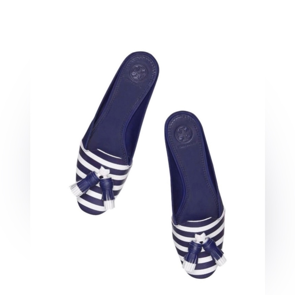 Tory Burch Navy and White Striped Mules - Picture 2 of 6